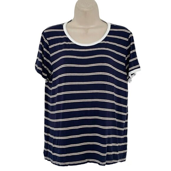 PINK REPUBLIC Juniors Sz XL Ringer Tee Blue Striped Short Sleeve Shirt - Picture 1 of 7